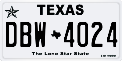 TX license plate DBW4024
