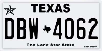 TX license plate DBW4062