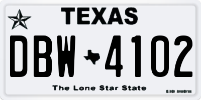 TX license plate DBW4102