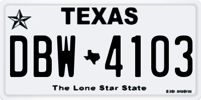 TX license plate DBW4103