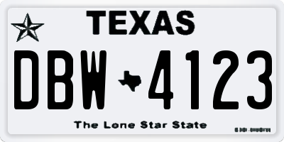 TX license plate DBW4123