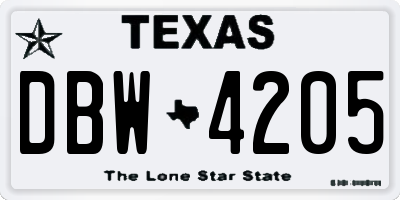 TX license plate DBW4205