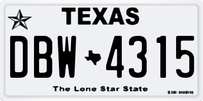 TX license plate DBW4315