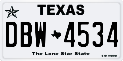 TX license plate DBW4534