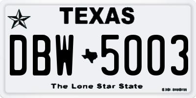 TX license plate DBW5003