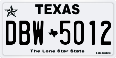 TX license plate DBW5012
