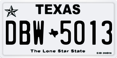 TX license plate DBW5013