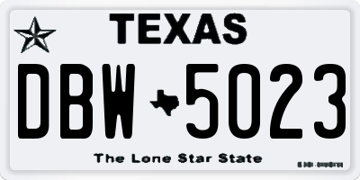 TX license plate DBW5023