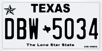 TX license plate DBW5034