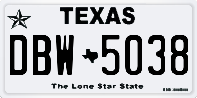 TX license plate DBW5038