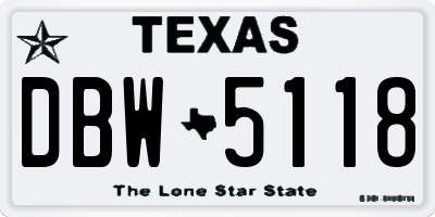 TX license plate DBW5118