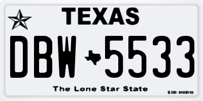 TX license plate DBW5533