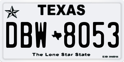 TX license plate DBW8053
