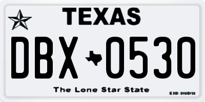TX license plate DBX0530