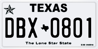 TX license plate DBX0801