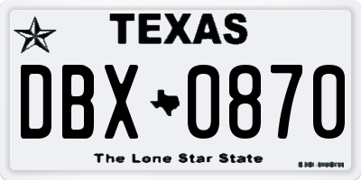 TX license plate DBX0870