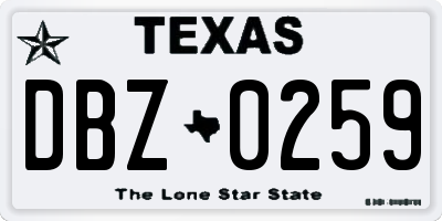 TX license plate DBZ0259