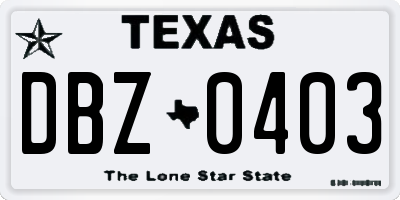 TX license plate DBZ0403