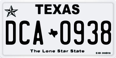 TX license plate DCA0938