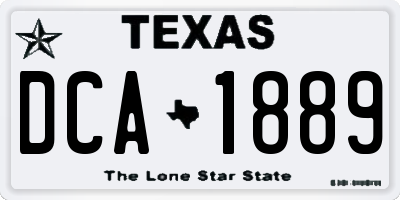 TX license plate DCA1889