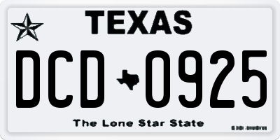 TX license plate DCD0925