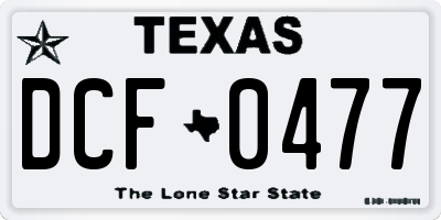 TX license plate DCF0477