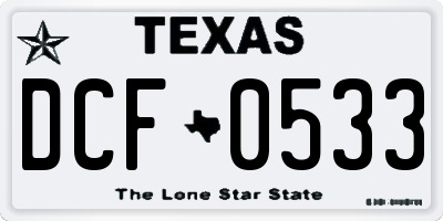 TX license plate DCF0533