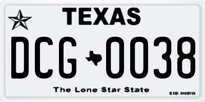 TX license plate DCG0038