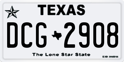 TX license plate DCG2908