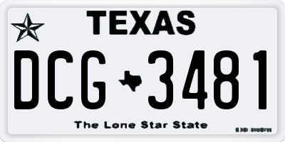 TX license plate DCG3481