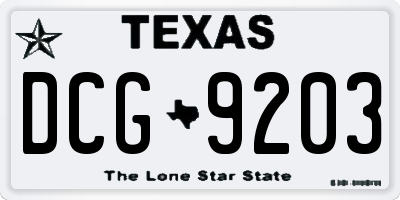 TX license plate DCG9203