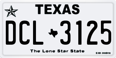 TX license plate DCL3125