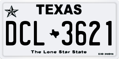 TX license plate DCL3621