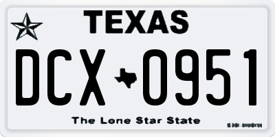 TX license plate DCX0951