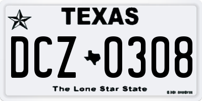 TX license plate DCZ0308