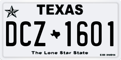 TX license plate DCZ1601