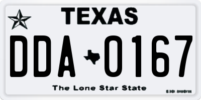 TX license plate DDA0167