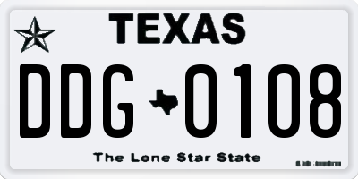 TX license plate DDG0108