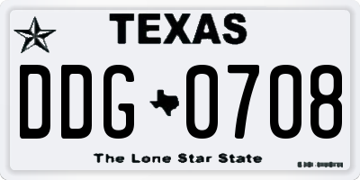TX license plate DDG0708