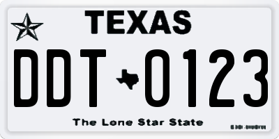 TX license plate DDT0123