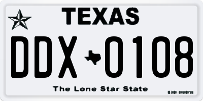 TX license plate DDX0108