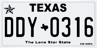 TX license plate DDY0316