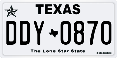 TX license plate DDY0870