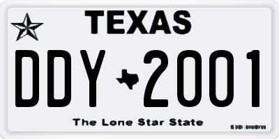 TX license plate DDY2001