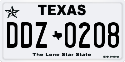 TX license plate DDZ0208