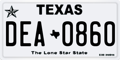 TX license plate DEA0860