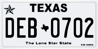 TX license plate DEB0702