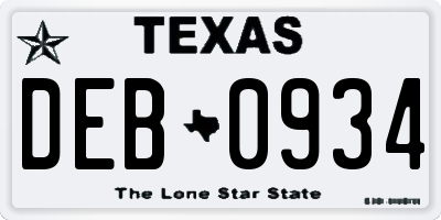 TX license plate DEB0934