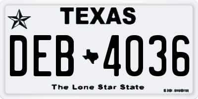 TX license plate DEB4036