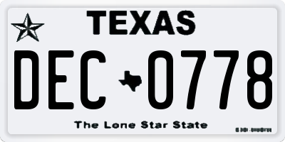 TX license plate DEC0778